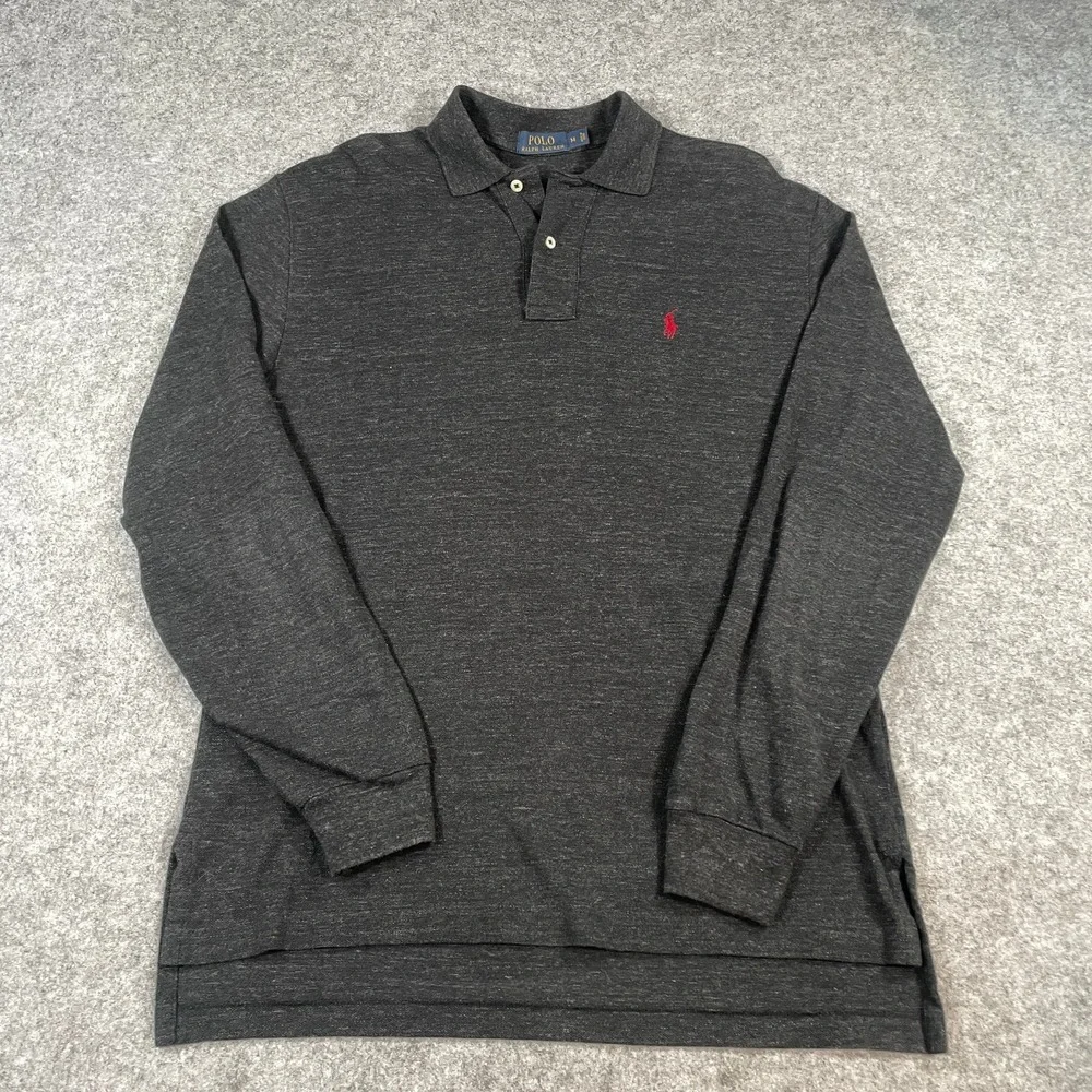 Polo Ralph Lauren Mens Polo Shirt Medium Long Sleeve Heathered Charcoal Gray
